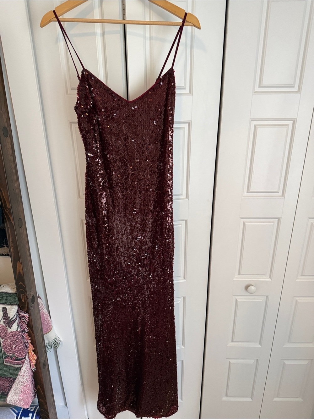 Nara Smith Reformation Burgundy Sequin Gown
